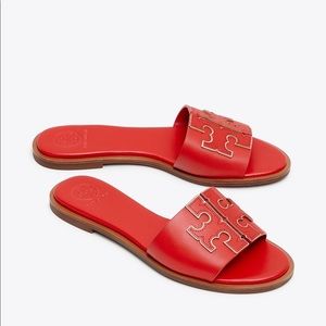 Tory Burch Ines Slides size 10 Red Leather